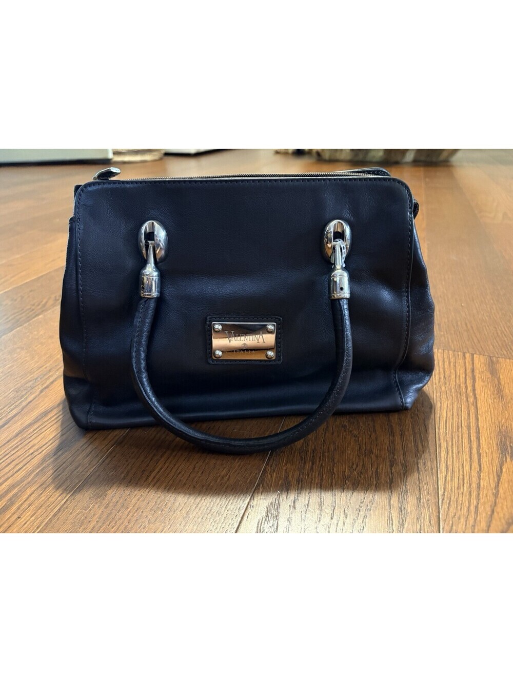 Valentina Italy Leather Bag Large Zip Shoulder Satchel Purse Black Or Dark Brown